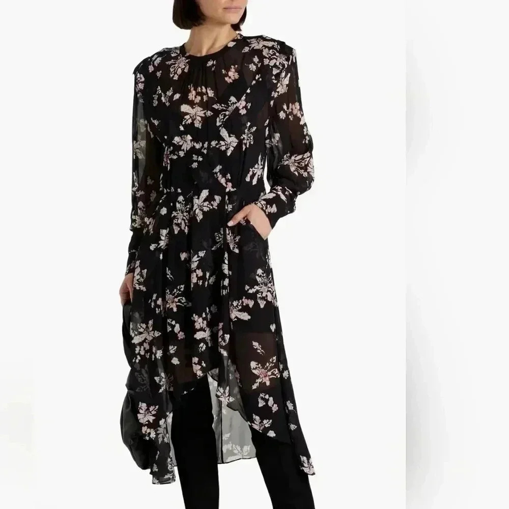 IRO Iliona asymmetric floral-print chiffon dress